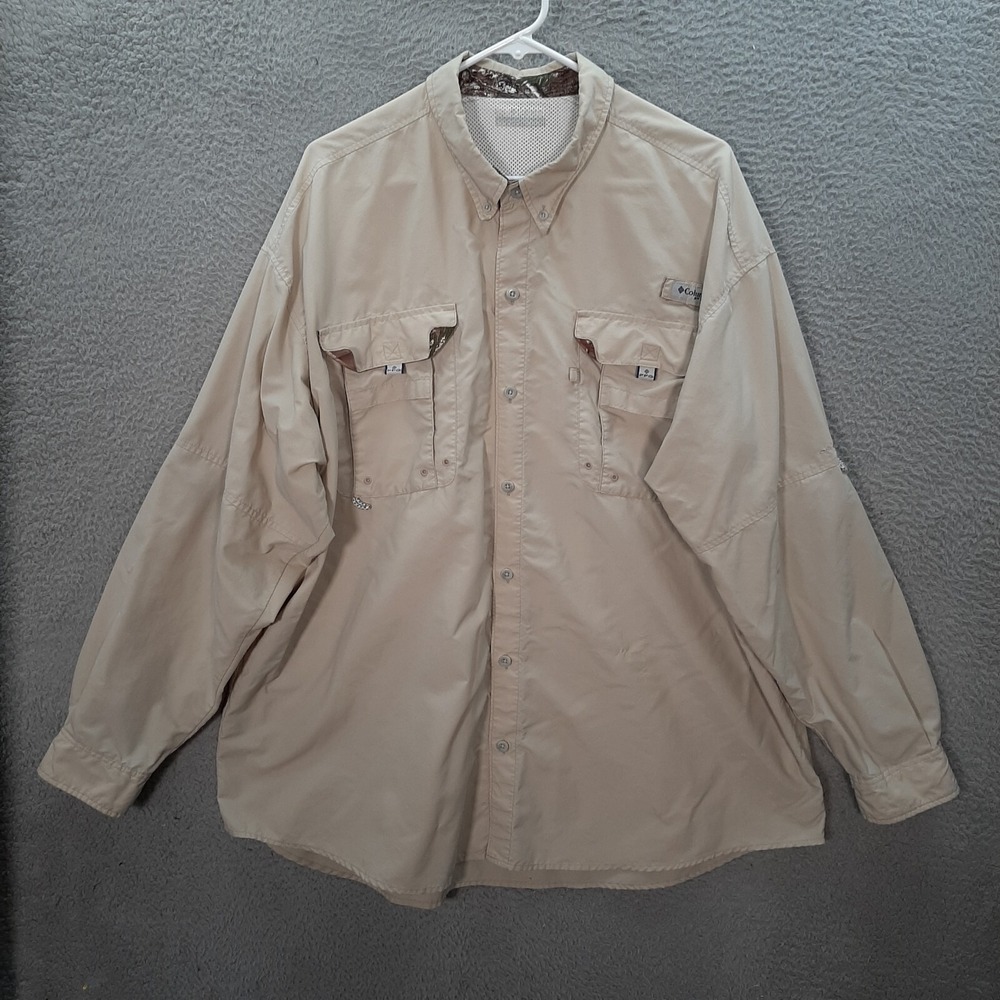 Columbia PFG Shirt Adult 2XL XXL Tan Khaki Omni Shade Vented Fishing Outdoors